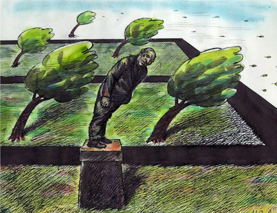 Bulgaria cartoon, great man statue